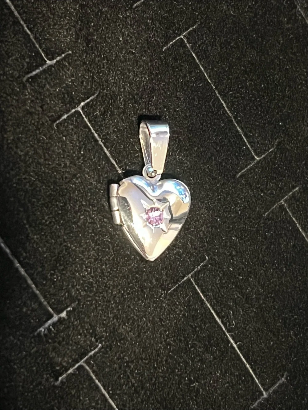 Silver toned Heart Locket Pendant with Purple Stone